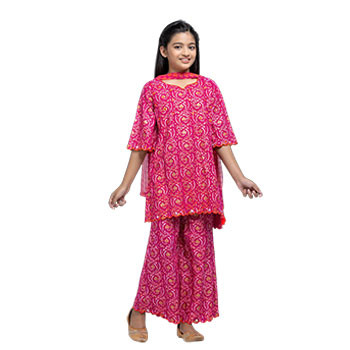 Shalwar Kameez  -  Magenta Printed Linen Shalwar Kameez