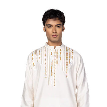 Off White Printed and Embroidered Joysree Silk Panjabi