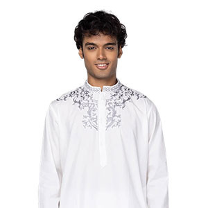 Panjabi - White Embroidered Cotton Panjabi