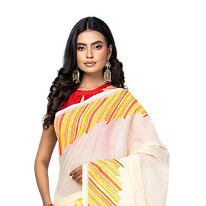 Sharee - Pastel Yellow Printed and Embroidered Cotton Sharee