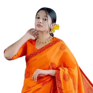 Women's Sharee - Slub-cotton sharee features Screen-print & handwork.