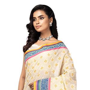 Ivory Printed Cotton Sharee