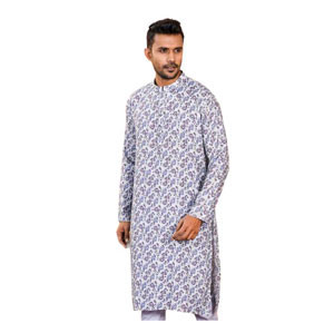Multicolor printed ash cotton regular fit ekchat Panjabi. For Men