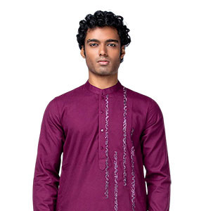 Panjabi - Purple Embroidered Cotton Slim Fit Panjabi