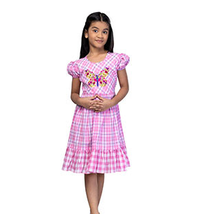 Baby Girls - Pink Check and Embroidered Cotton Frock