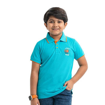 Kids Polo Shirt -  Blue Pique Short Sleeve Polo T-shirt