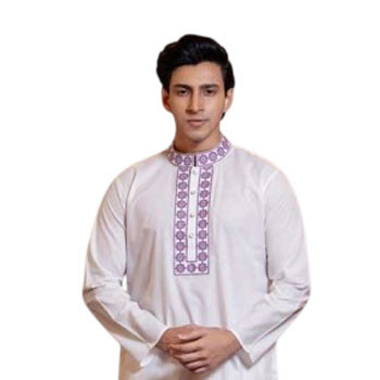 White design cotton embroidered regular fit ekchat Panjabi