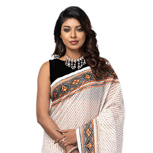 Sharee - White Printed and Embroidered Cotton Sharee