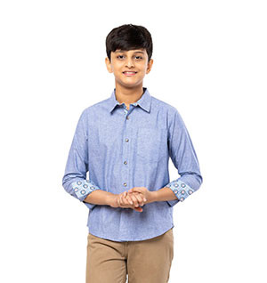 Boy Kids - Blue Textured Cotton Shirt