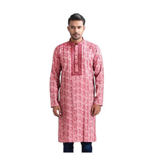 Onion colour jacquard design cotton regular fit Panjabi For Men