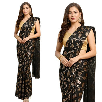 Black Color Glorious Printed Silk Sharee