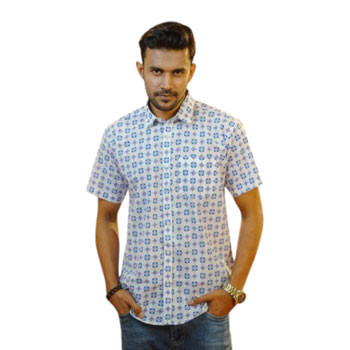 White printed cotton half sleeve Shirt For Men