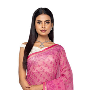 Pink Printed and Embroidered Cotton Saree