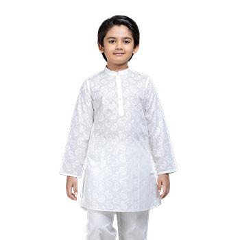 Kids Panjabi   -  Off White Printed Cotton Panjabi