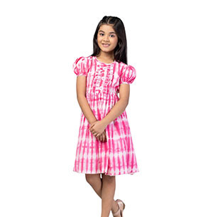 Baby Girls - White/Pink Tie-Dyed and Embroidered Cotton Frock