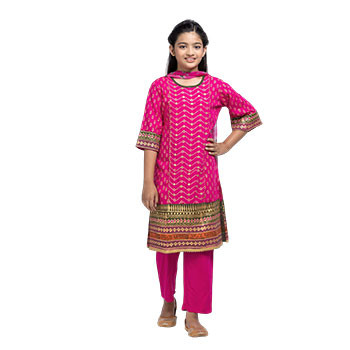 Shalwar Kameez  -  Magenta Printed and Embroidered Linen Shalwar Kameez