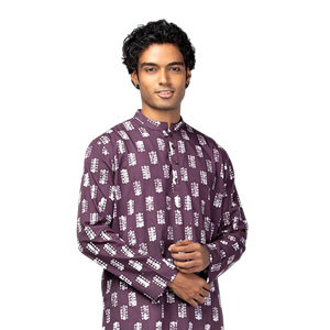 Panjabi - Purple Wax Dyed Cotton Panjabi