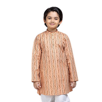 Kids Panjabi   -   Peach Printed Cotton Panjabi
