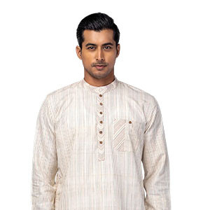 Ecru Striped Endi Cotton Panjabi