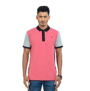 Cut & Sew Polo - Cherry Pink & Black