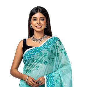 Sharee - Cyan Printed Cotton Sharee