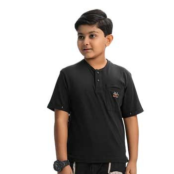 Kids T-shirt  -  Black Cotton Henley T-shirt