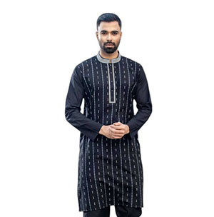 Short Panjabi -Black color printied cotton regular fit ekchat Panjabi