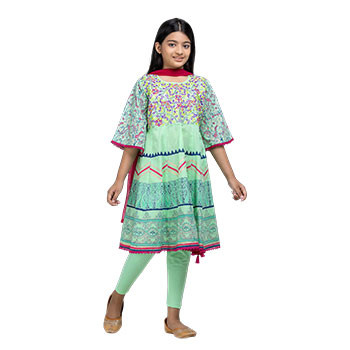 Shalwar Kameez  -  Mint Green Printed and Embroidered Voile Shalwar Kameez