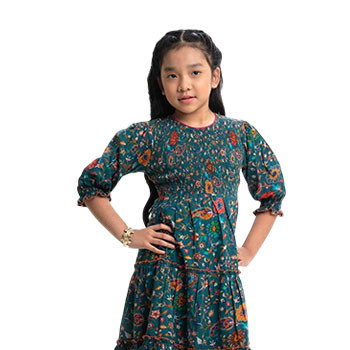 Kids Frocks - Green Cotton Tiered Frock