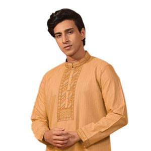 Peach color cotton embroidered regular fit ekchat Panjabi