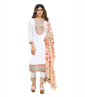 Embroidered Stitched Silk Shalwar Kameez For Women