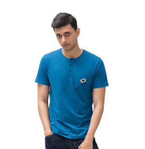 Blue Color Henley T-Shirt  For Men