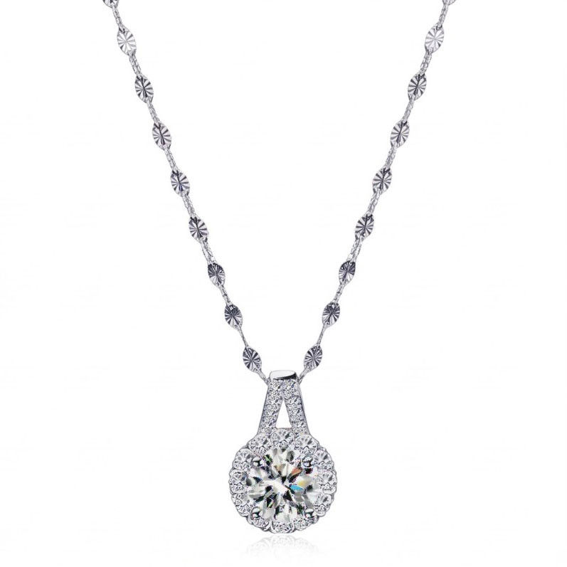Exquisite Silver Halo Solitaire Crystal Pendant Necklace