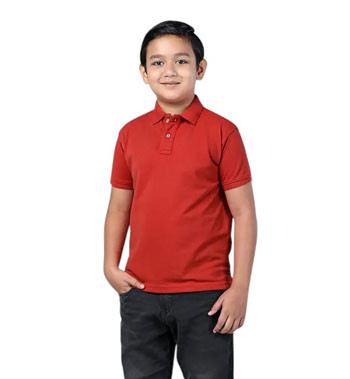 Kids Polo Shirt - Brick Red Mixed Cotton Polo Shirt
