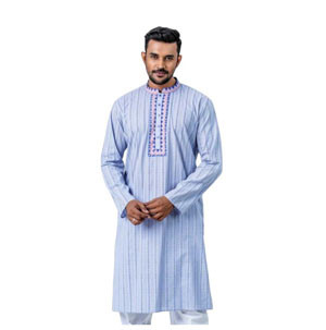Ash colour printed cotton regular fit Ekchat Panjabi For Men