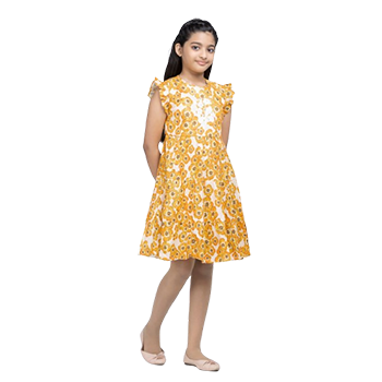 Baby Girls - Beige Printed and Embroidered Cotton Frock