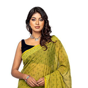 Sharee - Sage Green Printed Cotton Sharee