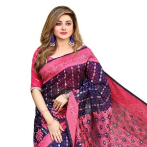 Navy Blue Silk Jamdani Sharee-01