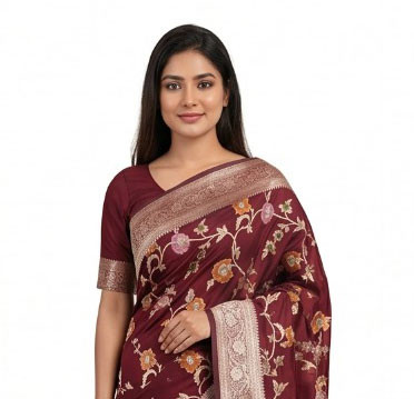 Exquisite Maroon Minakari Katan Sharee