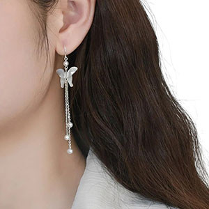 Earring Tops - Shell Pearl Butterfly Long Earrings 925 Sterling Silver