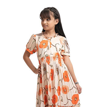 Kids Frocks - Orange Satin Georgette A-line Frock
