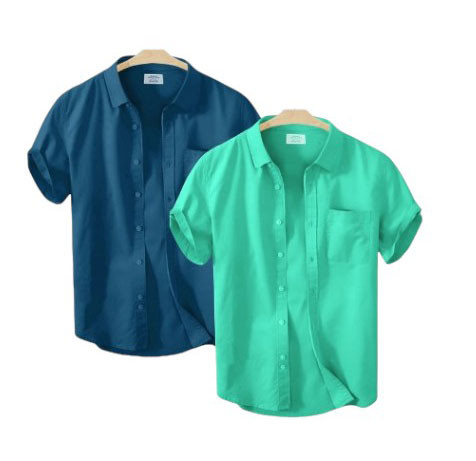 Half Sleeve Solid Colour Double Shirts - For Men