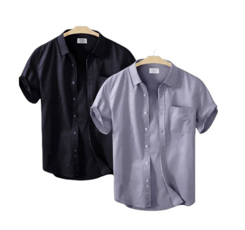 Half Sleeve Solid Colour Double Shirts - For Men