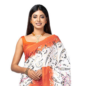 Sharee - Ivory Printed and Dyed Cotton Sharee