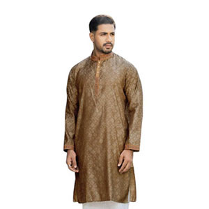 Short Panjabi -  Pastel brown color design cotton embroidered regular fit ekchat Panjabi