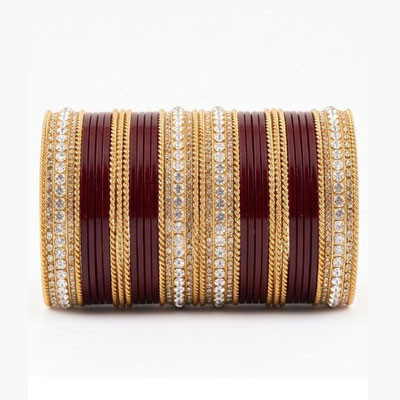 Imperial Maroon& Gold Diamond Churi Set