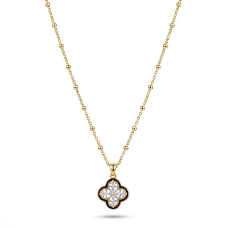 Luxurious Gold Clover Pendant Necklace with Marquise Crystals