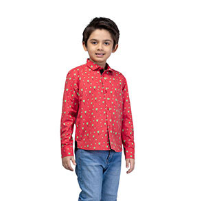 Toddler Boy -  Red Printed Cotton Shirt
