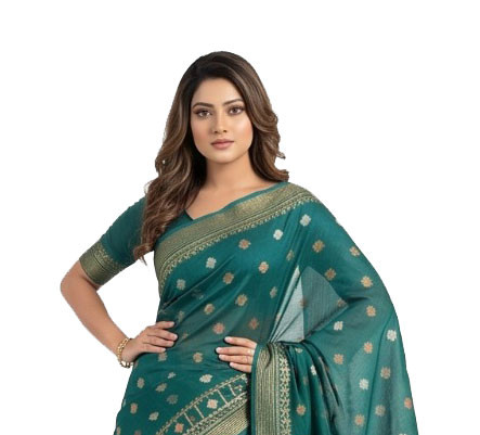 Graceful Teal Tangail Jamdani Sharee