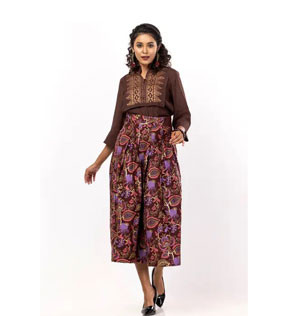 Coffee Printed Viscose Skirt